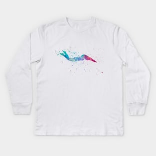 Swimmer in watercolor Kids Long Sleeve T-Shirt